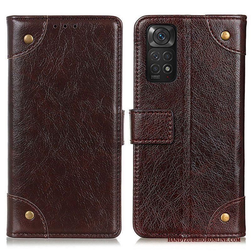 Folio-hoesje voor Xiaomi Redmi Note 11 / 11S Stijl Nappa Lederen Vintage Klinknagels