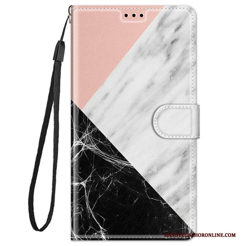 Folio-hoesje voor Xiaomi Redmi Note 11 Pro Plus 5G Met Ketting Marmeren Elegantie Met Bandjes