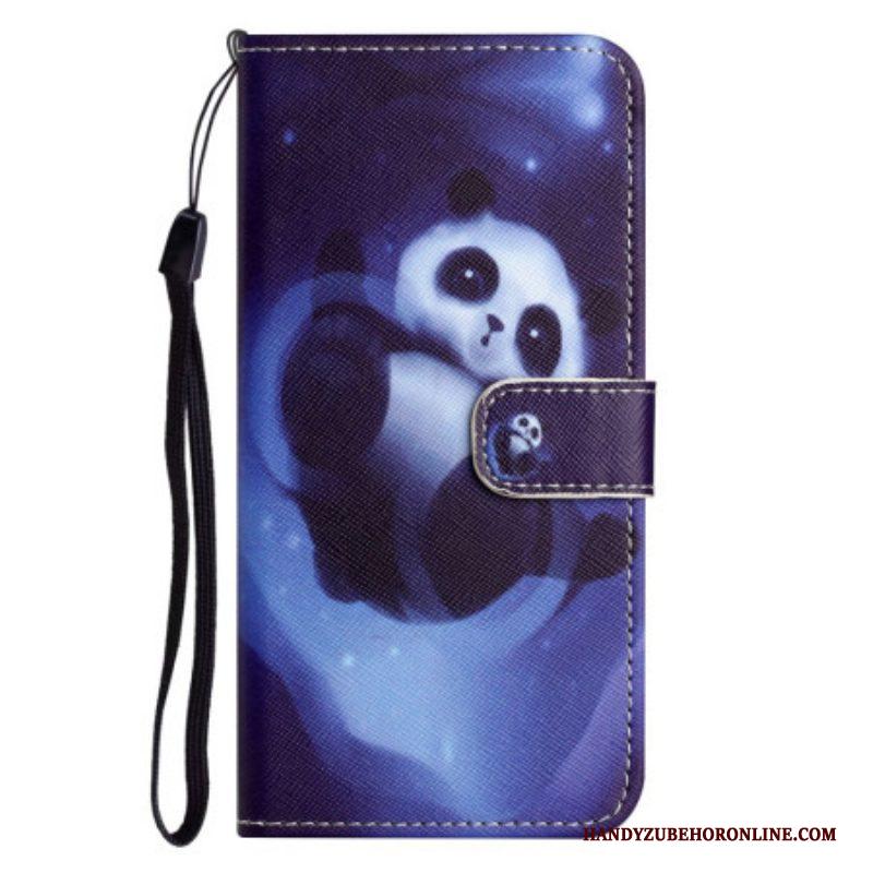 Folio-hoesje voor Xiaomi Redmi Note 12 4G Met Ketting Space Panda Met Sleutelkoord