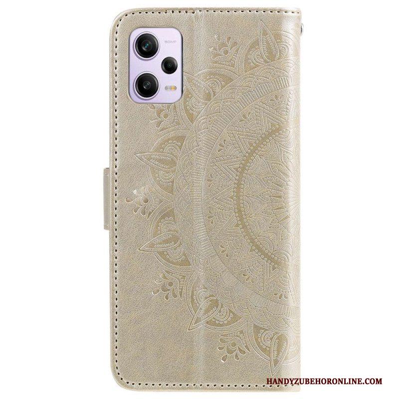 Folio-hoesje voor Xiaomi Redmi Note 12 Pro Mandala Zon Met Lanyard