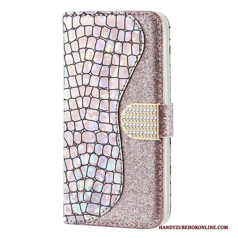 Folio-hoesje voor iPhone 13 Mini Krokodil Diamanten