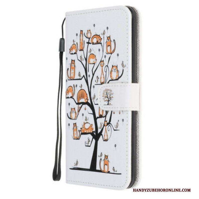 Folio-hoesje voor iPhone 13 Mini Met Ketting Funky Cats Met Riem