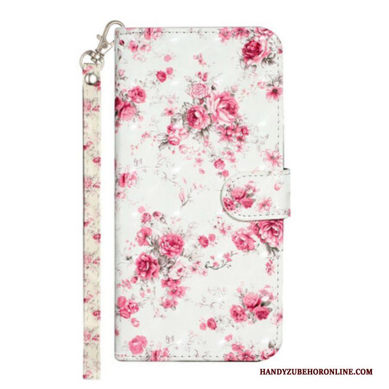 Folio-hoesje voor iPhone 13 Pro Max Met Ketting Band Lichtvlek Bloemen