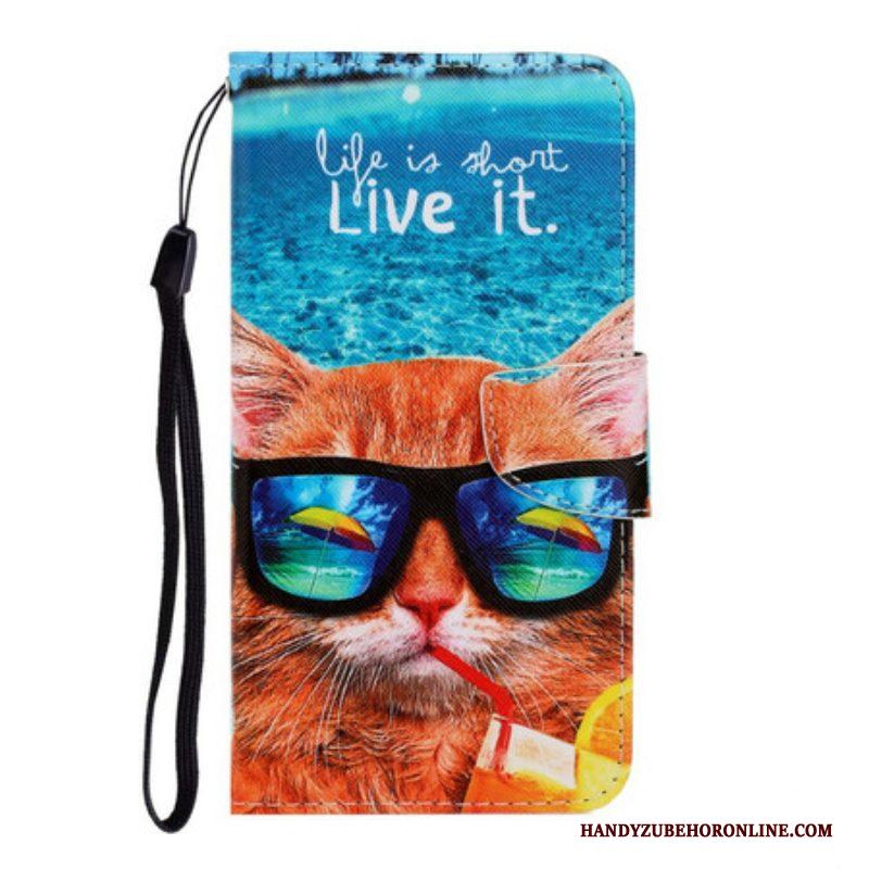 Folio-hoesje voor iPhone 13 Pro Met Ketting Kat Live It Strappy