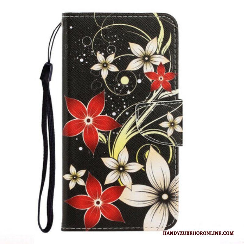 Folio-hoesje voor iPhone 13 Pro Met Ketting Kleurrijke Strappy Bloemen