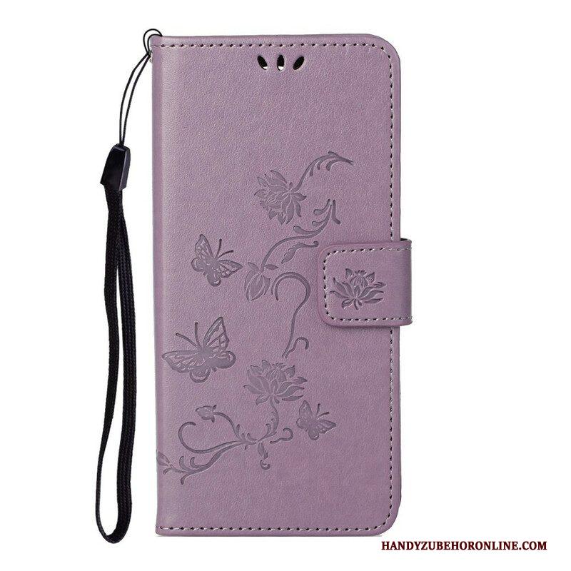 Folio-hoesje voor iPhone 13 Pro Met Ketting Vlinders En Bloemen Riem