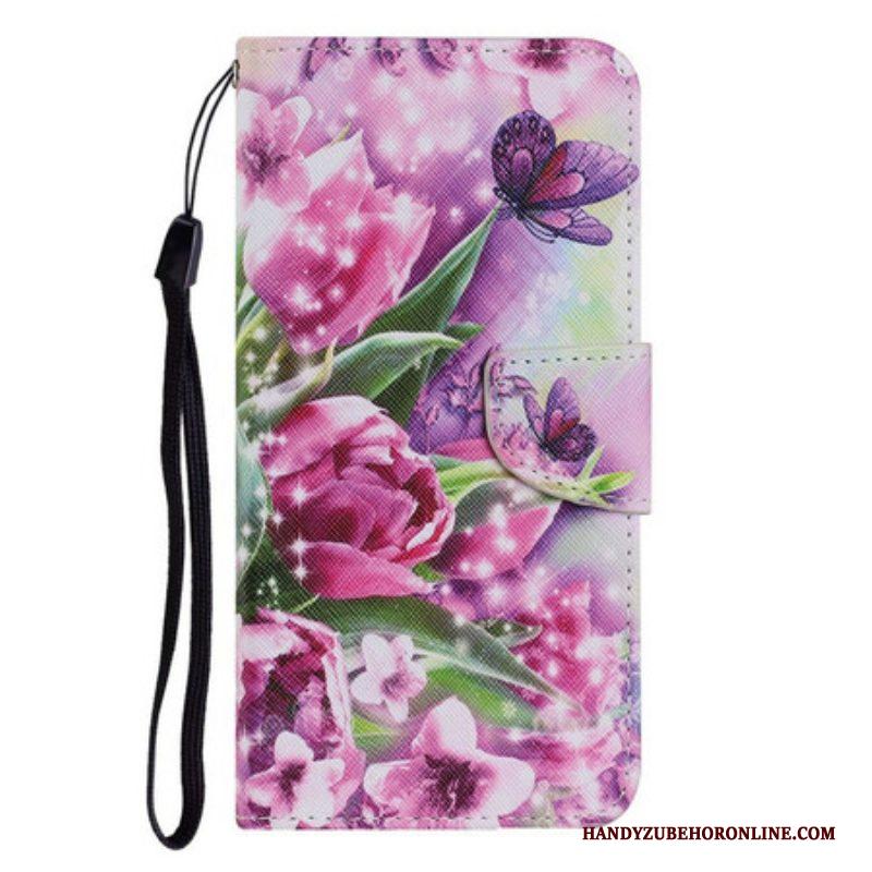 Folio-hoesje voor iPhone 13 Pro Vlinders En Tulpen