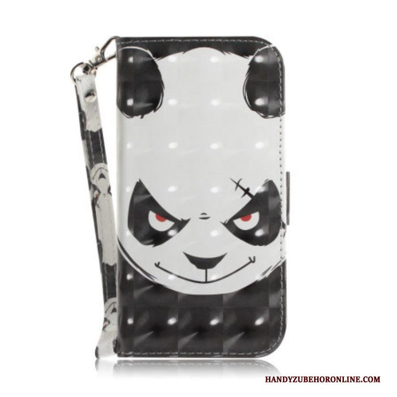 Folio-hoesje voor iPhone 14 Plus Met Ketting Boze Panda Met Lanyard