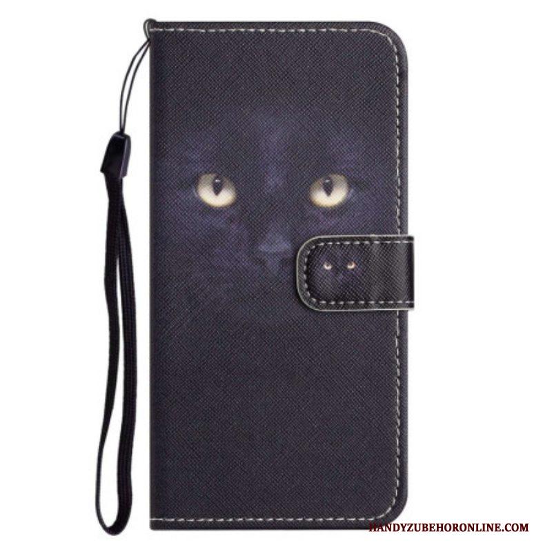 Folio-hoesje voor iPhone 14 Plus Met Ketting Zwarte Kat Met Riem