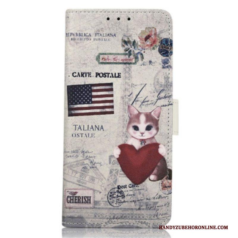 Folio-hoesje voor iPhone 14 Pro Max Reiziger Kat