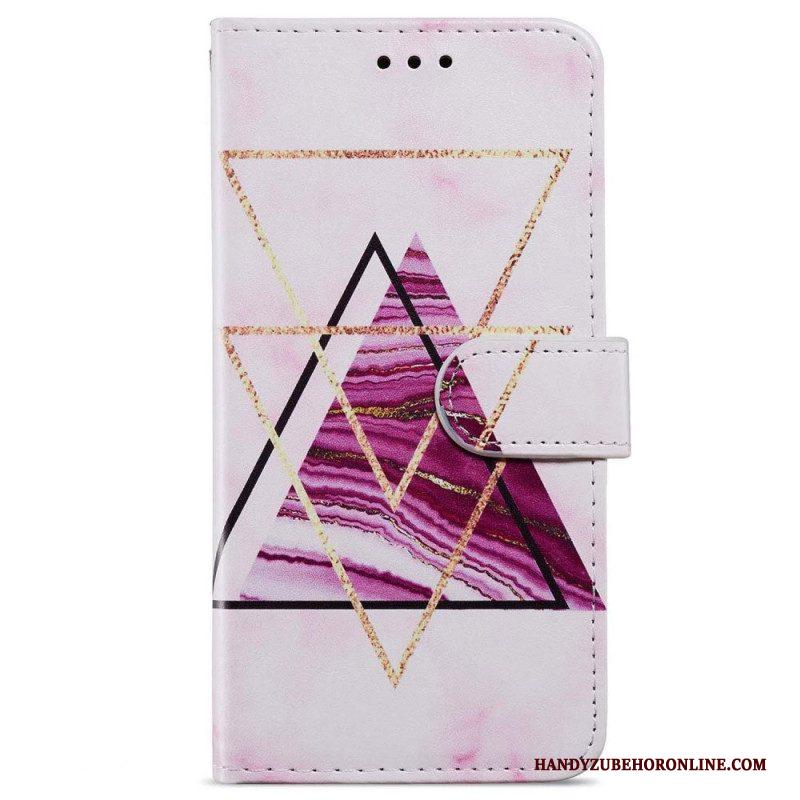 Folio-hoesje voor iPhone 15 Met Ketting Geometrisch Marmer Met Bandje