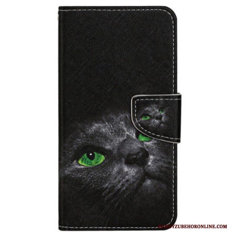 Folio-hoesje voor iPhone 15 Met Ketting Kat Met Groene Ogen En Riem