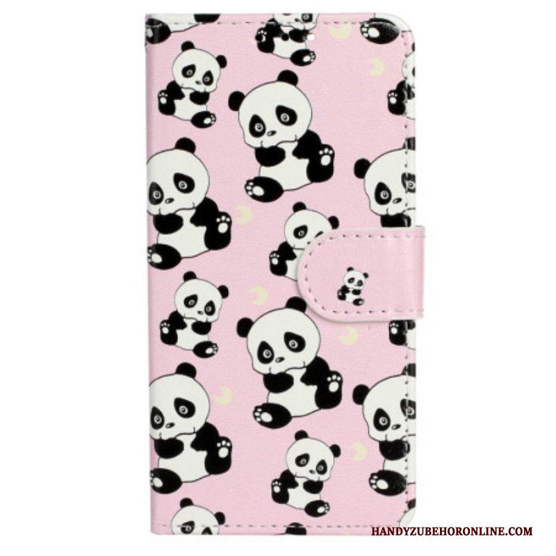 Folio-hoesje voor iPhone 15 Met Ketting Kleine Panda's Met Riem