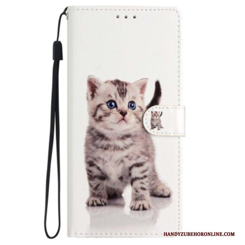 Folio-hoesje voor iPhone 15 Met Ketting Schattige Kat Met Riem