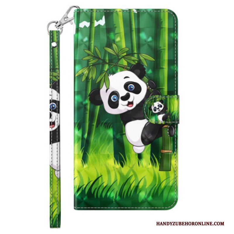 Folio-hoesje voor iPhone 15 Plus Met Ketting 3d Bamboe Panda Met Riem