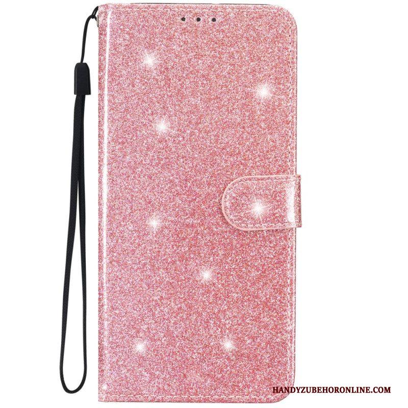 Folio-hoesje voor iPhone 15 Plus Met Ketting Glittereffect Met Riempje