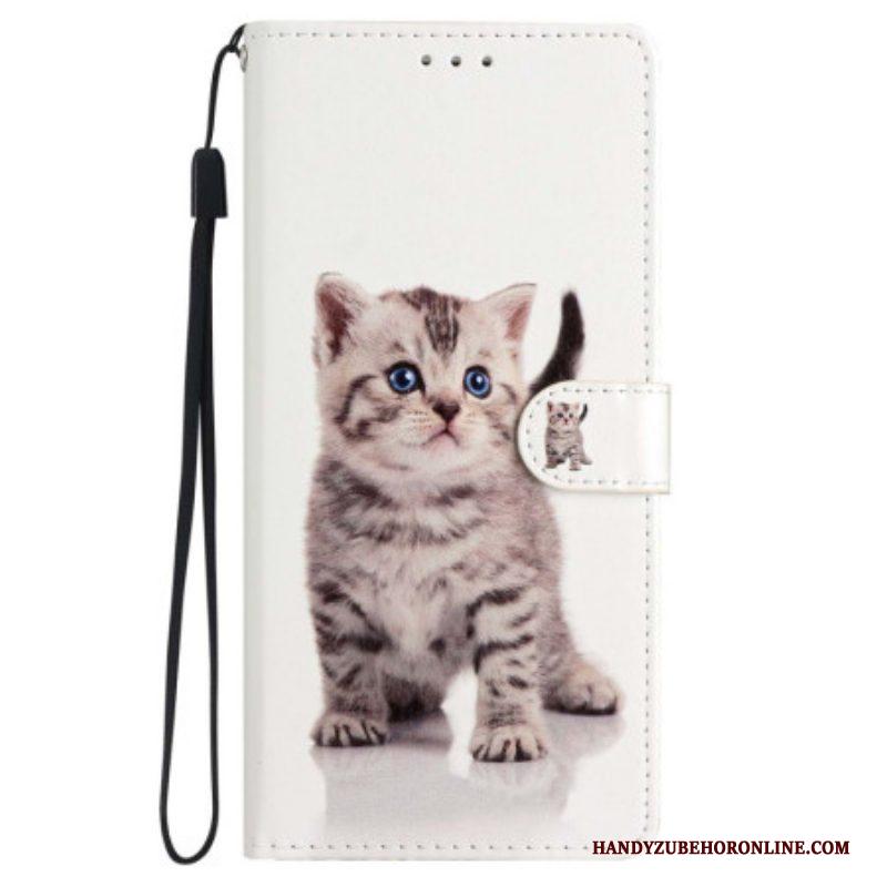 Folio-hoesje voor iPhone 15 Plus Met Ketting Kleine Kat Met Riem