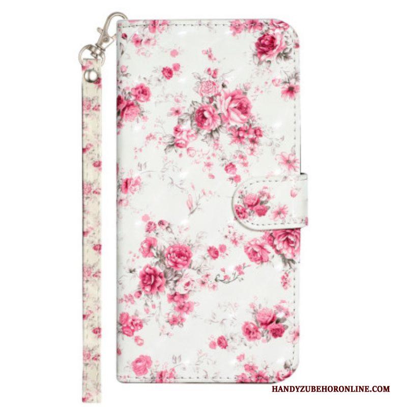 Folio-hoesje voor iPhone 15 Pro Max Met Ketting 3d Bloemen Met Bandje