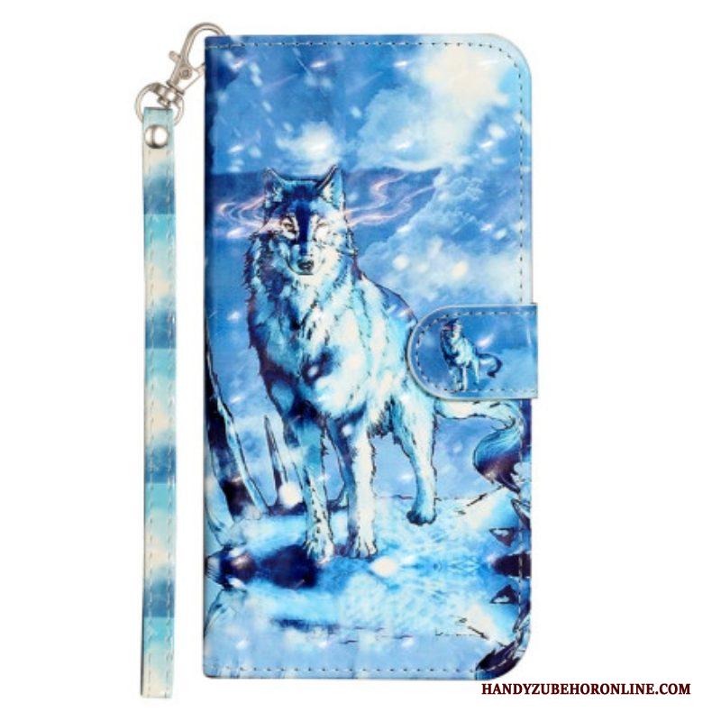 Folio-hoesje voor iPhone 15 Pro Max Met Ketting 3d Wolf Met Riem