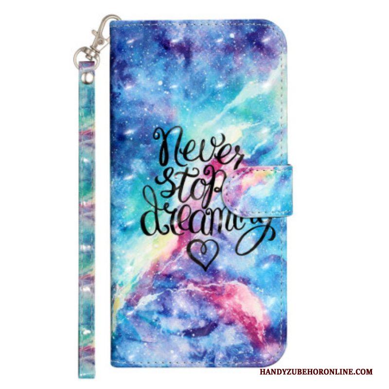 Folio-hoesje voor iPhone 15 Pro Met Ketting Stop Nooit Met Dromen 3d-riem