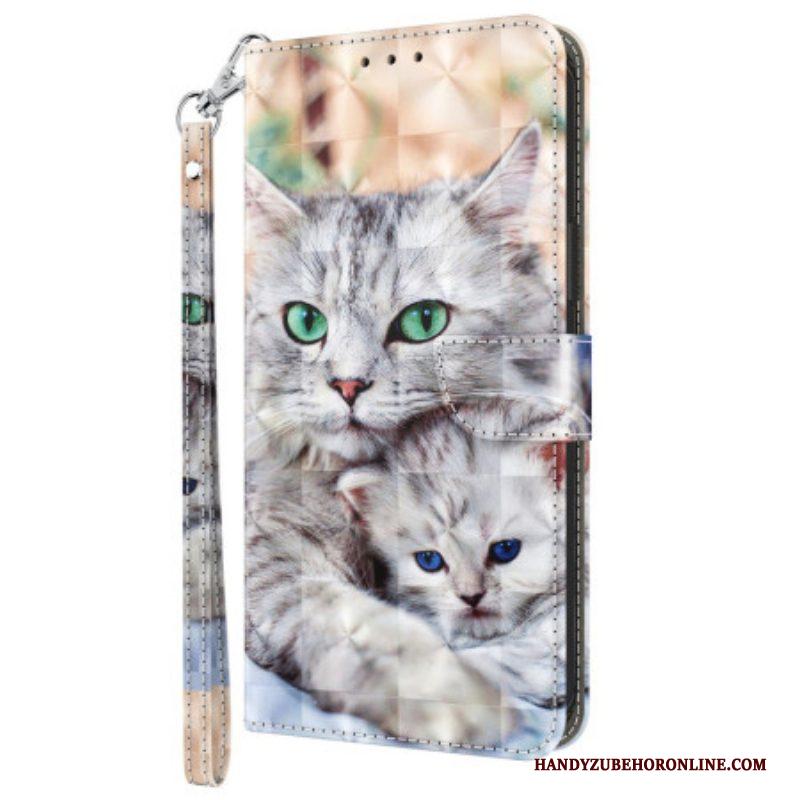 Folio-hoesje voor iPhone 15 Pro Met Ketting Zachte String Katten