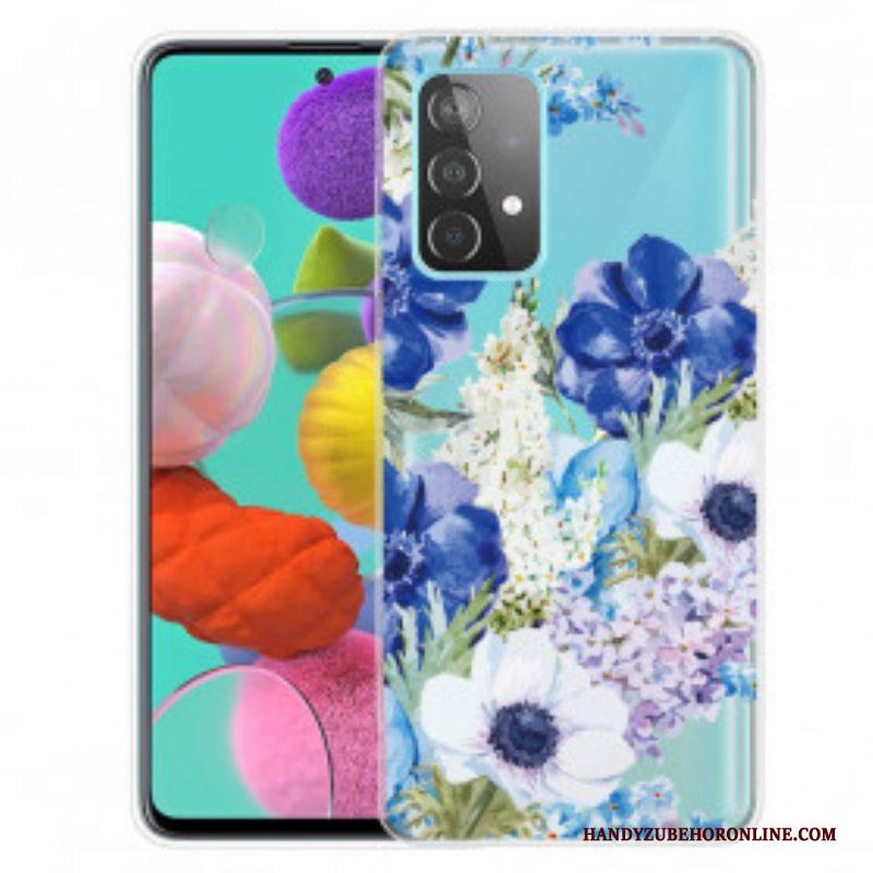 Hoesje voor Samsung Galaxy A52 4G / A52 5G / A52s 5G Naadloze Aquarel Blauwe Bloemen