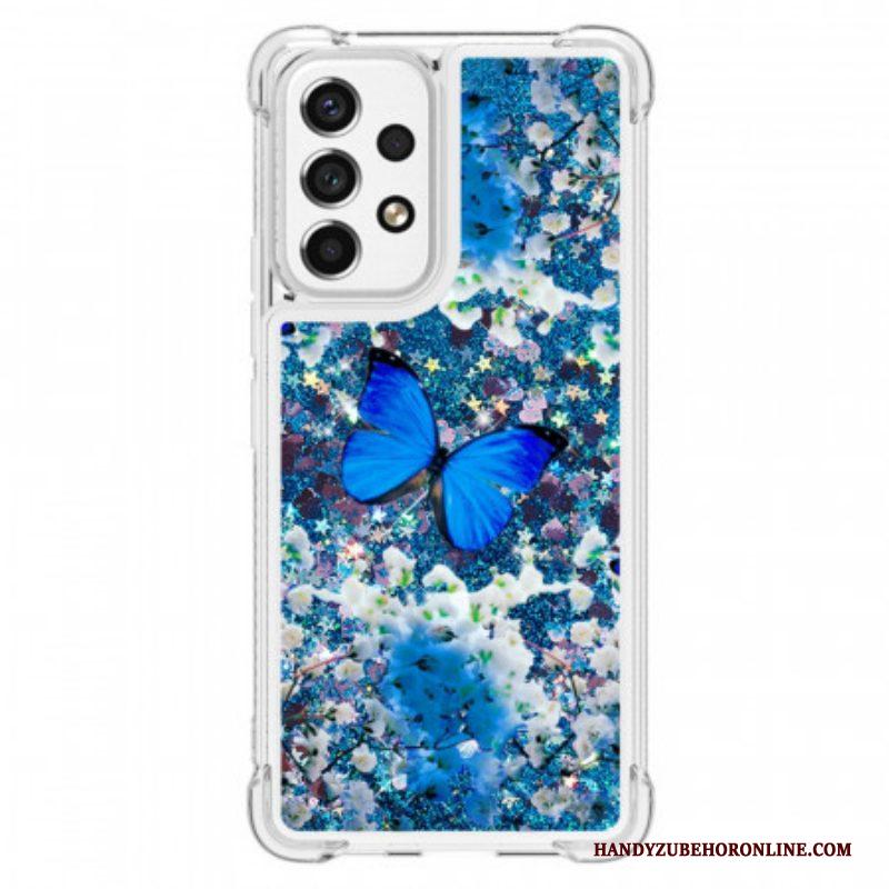 Hoesje voor Samsung Galaxy A53 5G Glitter Blauwe Vlinders