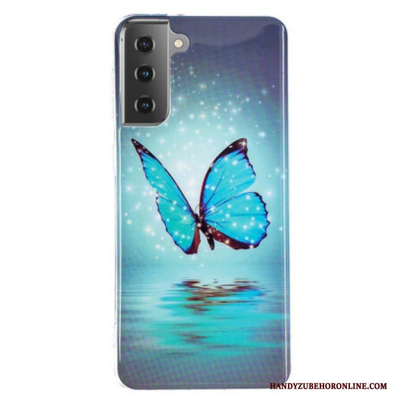 Hoesje voor Samsung Galaxy S21 5G Fluorescerende Blauwe Vlinder