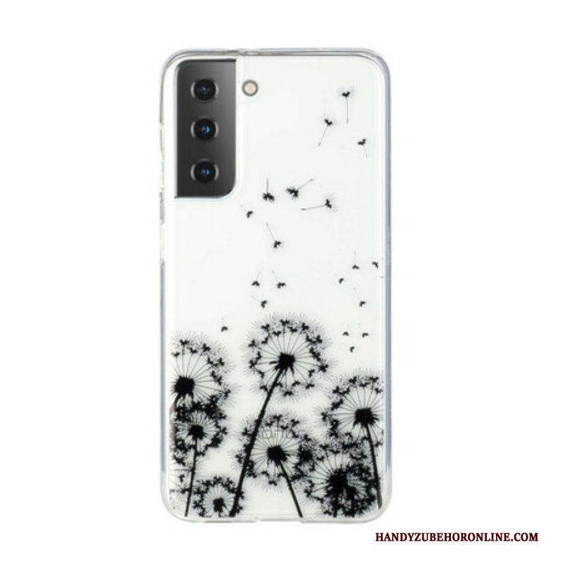 Hoesje voor Samsung Galaxy S21 5G Naadloze Zwarte Paardebloemen