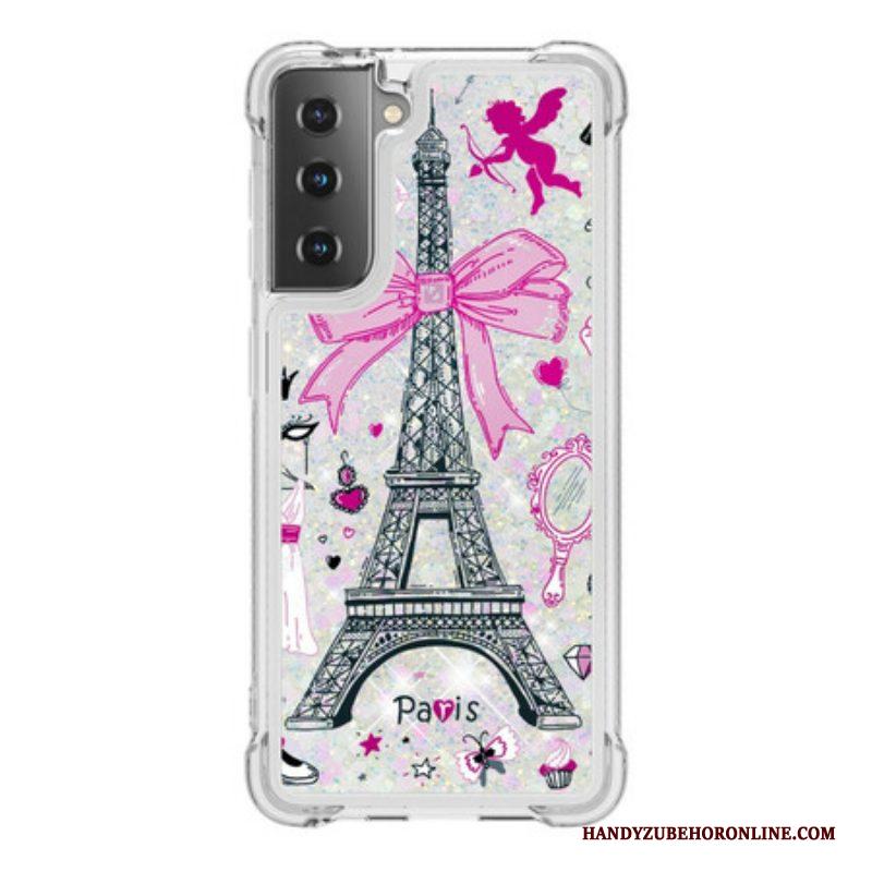 Hoesje voor Samsung Galaxy S21 5G Pailletten Van De Eiffeltoren