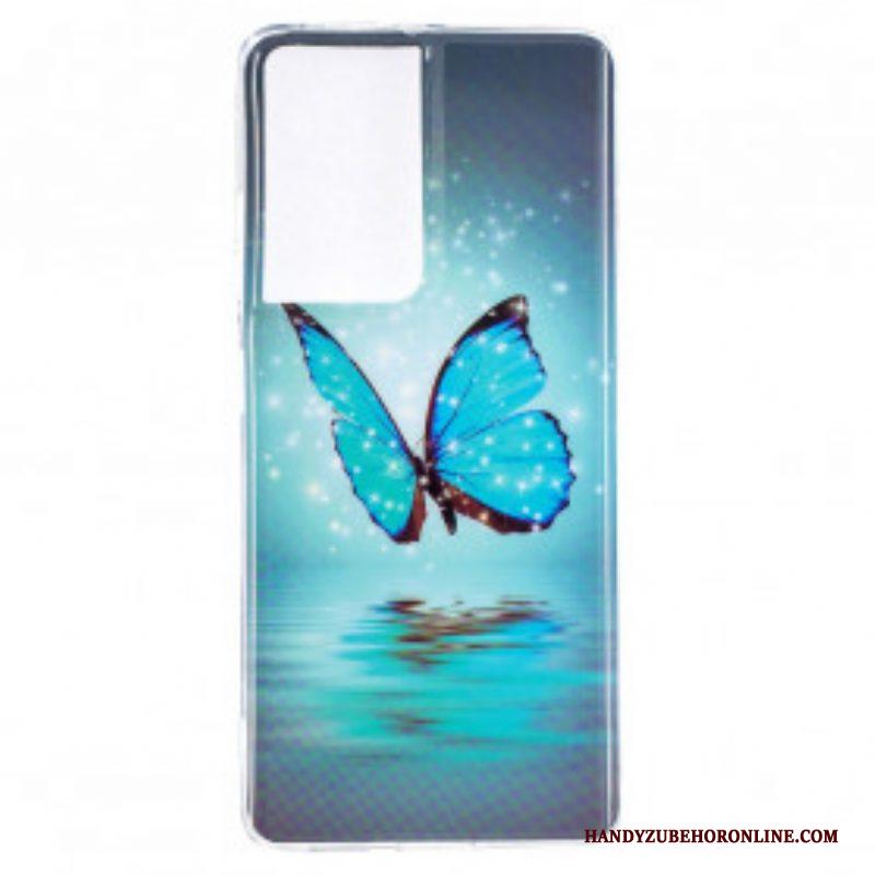 Hoesje voor Samsung Galaxy S21 Ultra 5G Fluorescerende Blauwe Vlinder