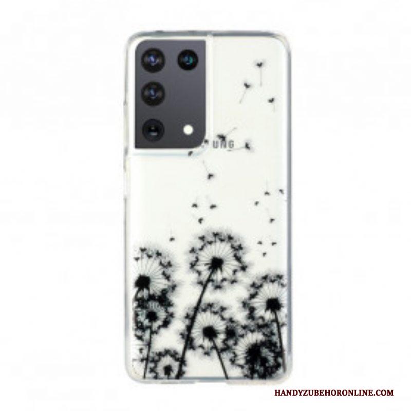Hoesje voor Samsung Galaxy S21 Ultra 5G Naadloze Zwarte Paardebloemen