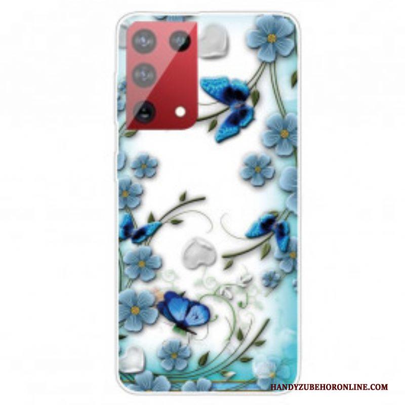 Hoesje voor Samsung Galaxy S21 Ultra 5G Retro Vlinders En Bloemen