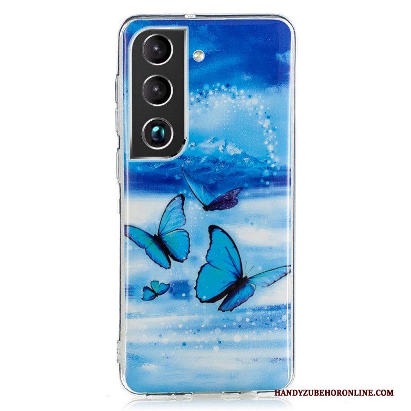 Hoesje voor Samsung Galaxy S22 5G Fluorescerende Blauwe Vlinders