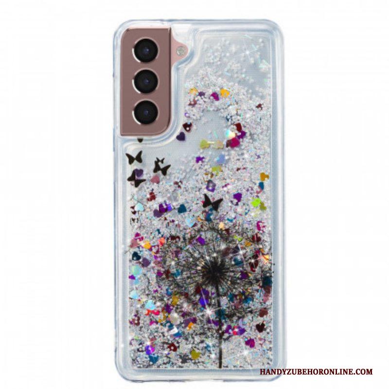 Hoesje voor Samsung Galaxy S22 5G Glitter Paardebloemen