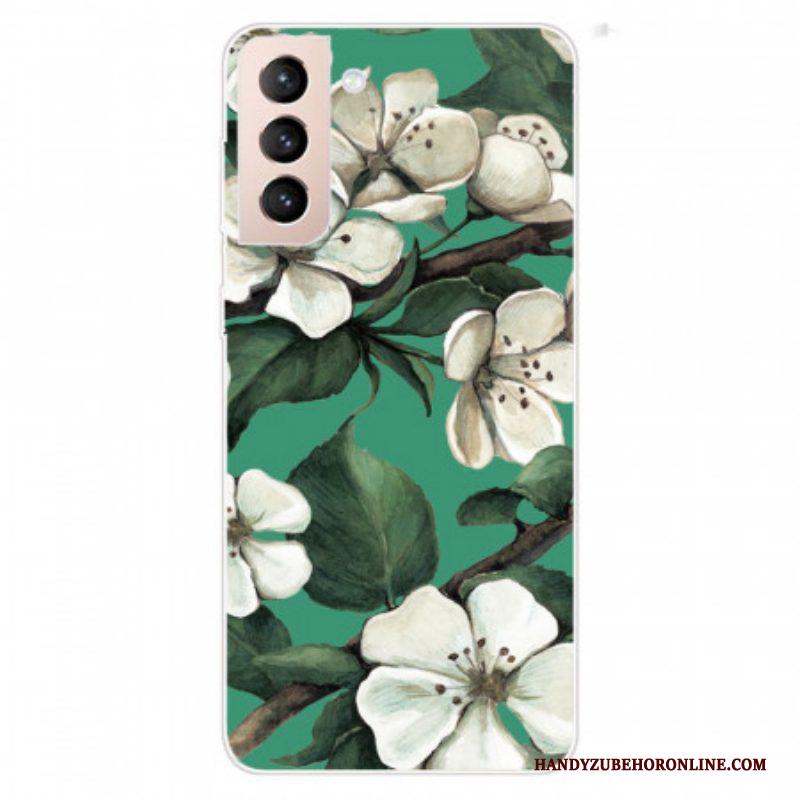 Hoesje voor Samsung Galaxy S22 Plus 5G Geschilderde Witte Bloemen