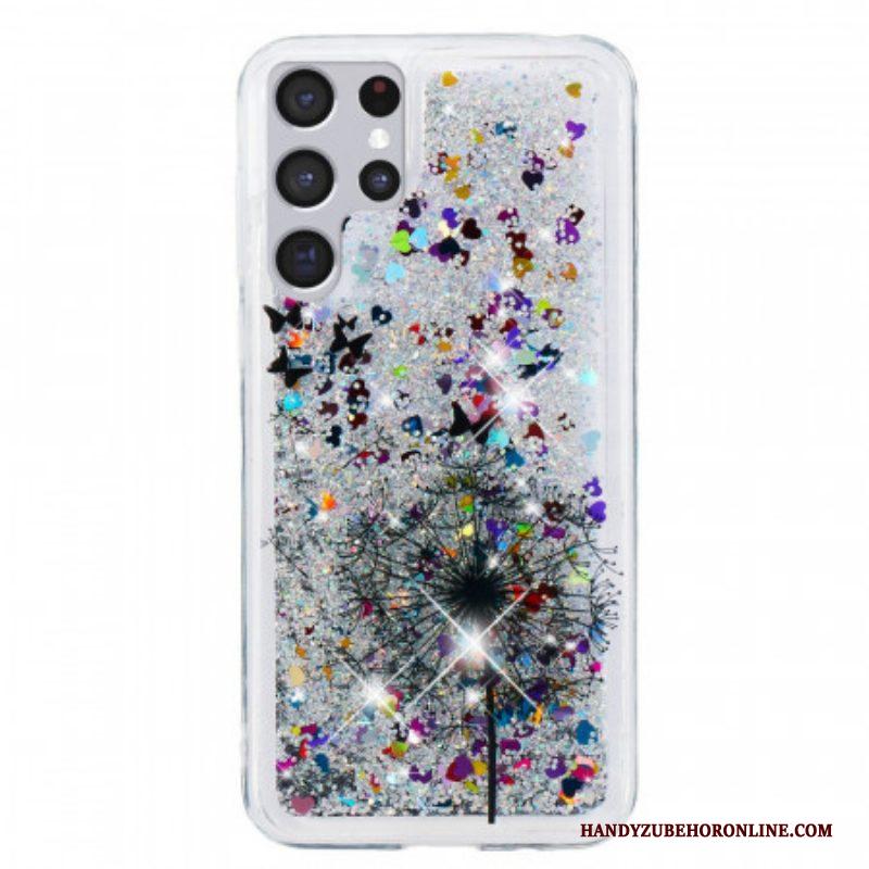 Hoesje voor Samsung Galaxy S22 Ultra 5G Glitter Paardebloemen