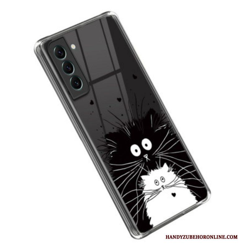 Hoesje voor Samsung Galaxy S23 5G Transparante Witte Kat Zwarte Kat