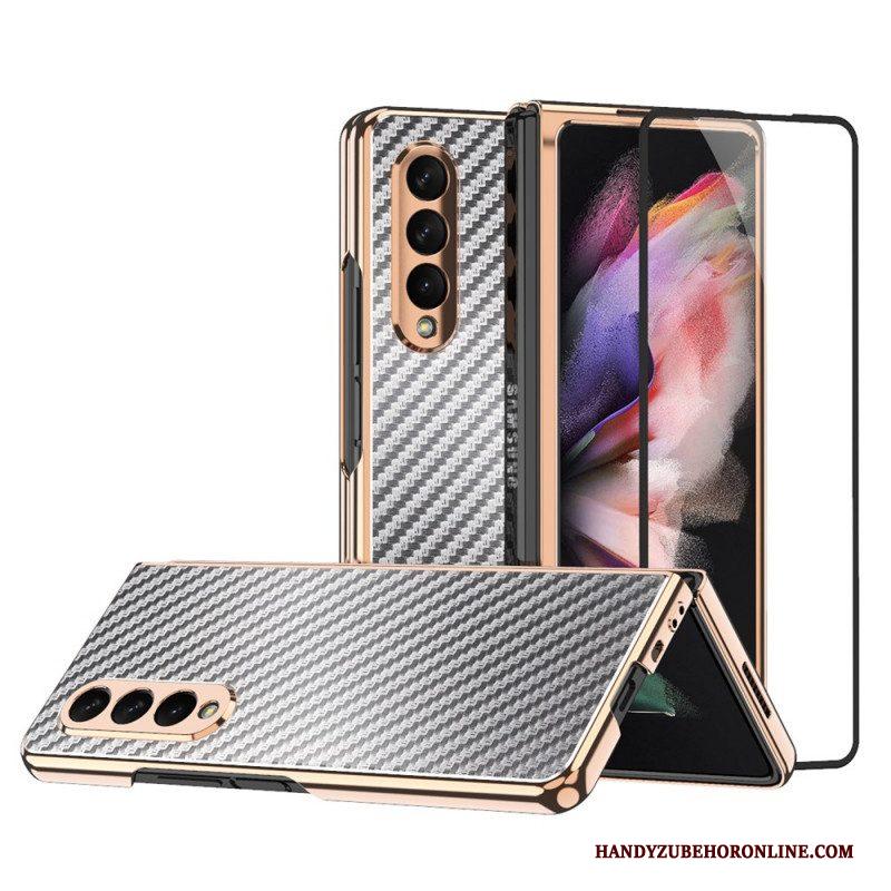 Hoesje voor Samsung Galaxy Z Fold 3 5G Koolstofvezel Met Schermbeschermer