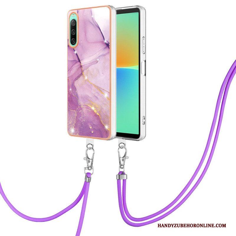 Hoesje voor Sony Xperia 10 IV Met Koord Met Marmeren Koord