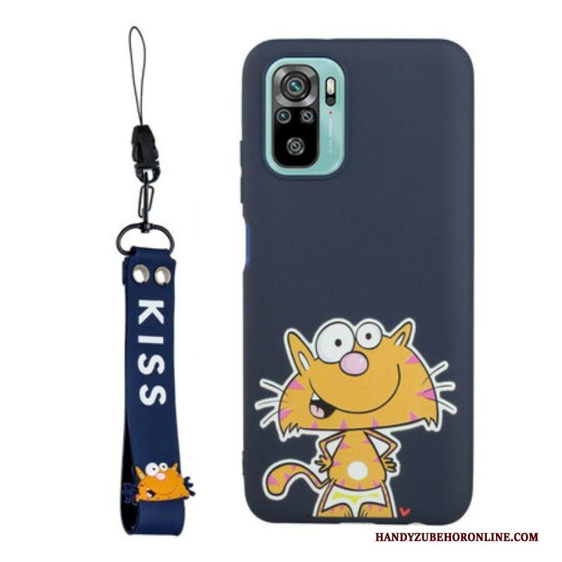 Hoesje voor Xiaomi Redmi Note 10 / 10S Kat Met Lanyard Kiss