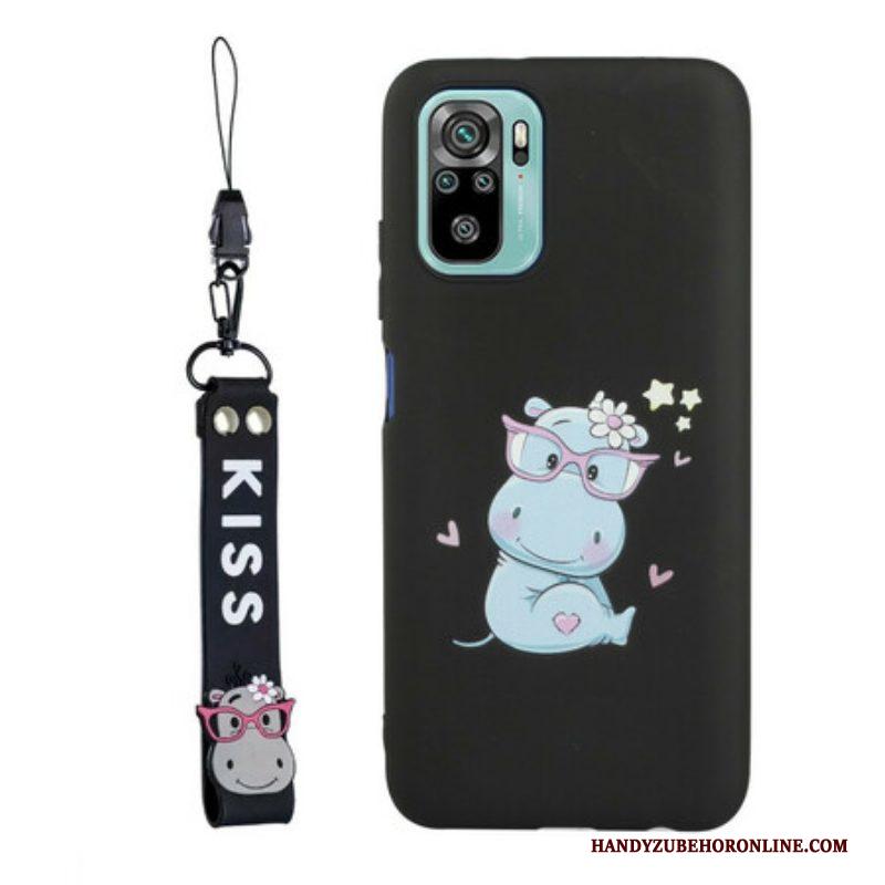 Hoesje voor Xiaomi Redmi Note 10 / 10S Nijlpaard Met Kiss Lanyard