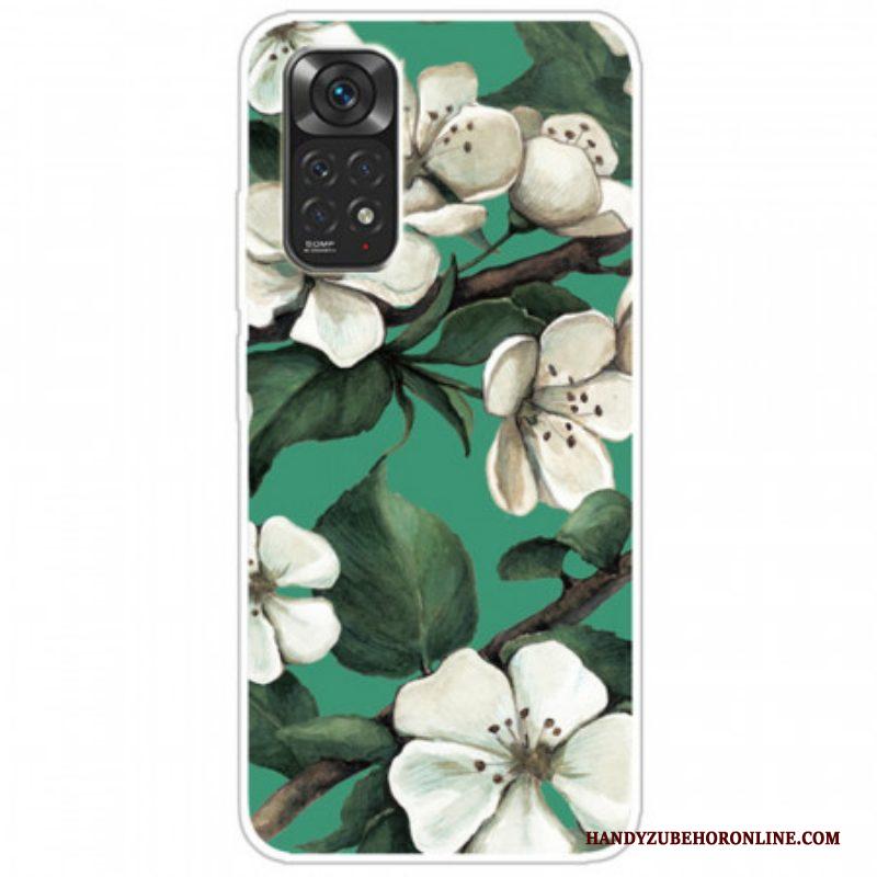 Hoesje voor Xiaomi Redmi Note 11 / 11S Geschilderde Witte Bloemen