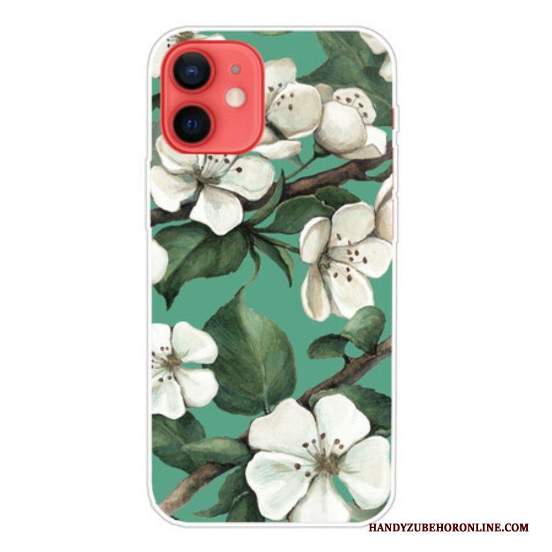 Hoesje voor iPhone 13 Mini Geschilderde Witte Bloemen