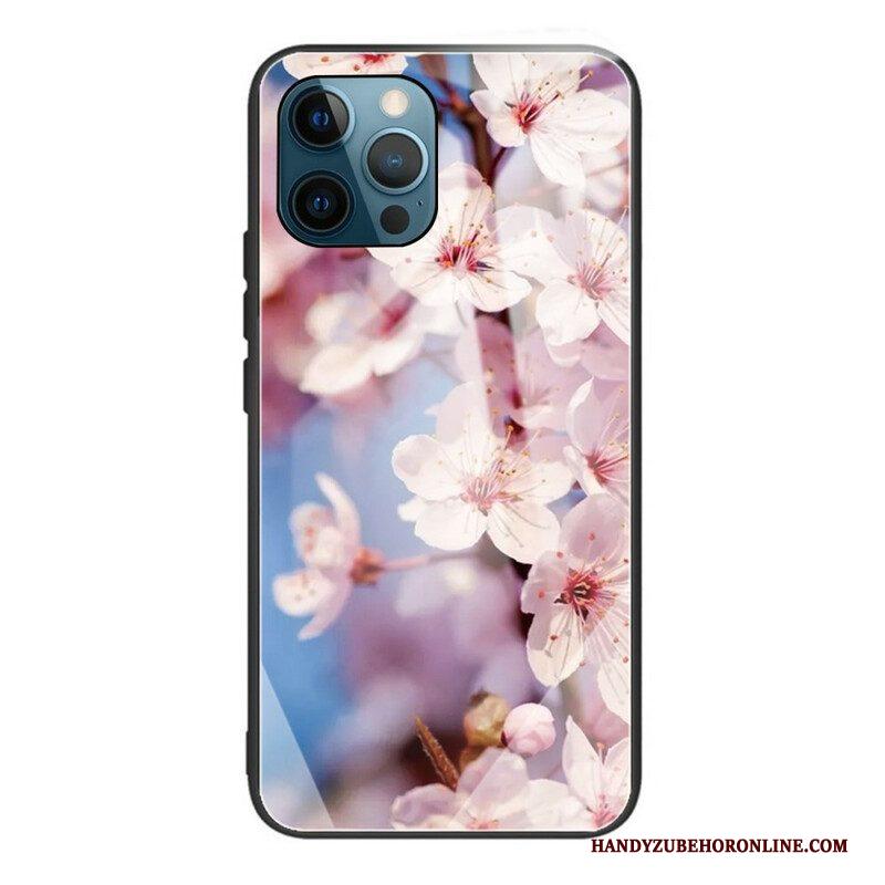 Hoesje voor iPhone 13 Pro Max Gehard Glas Realistische Bloemen