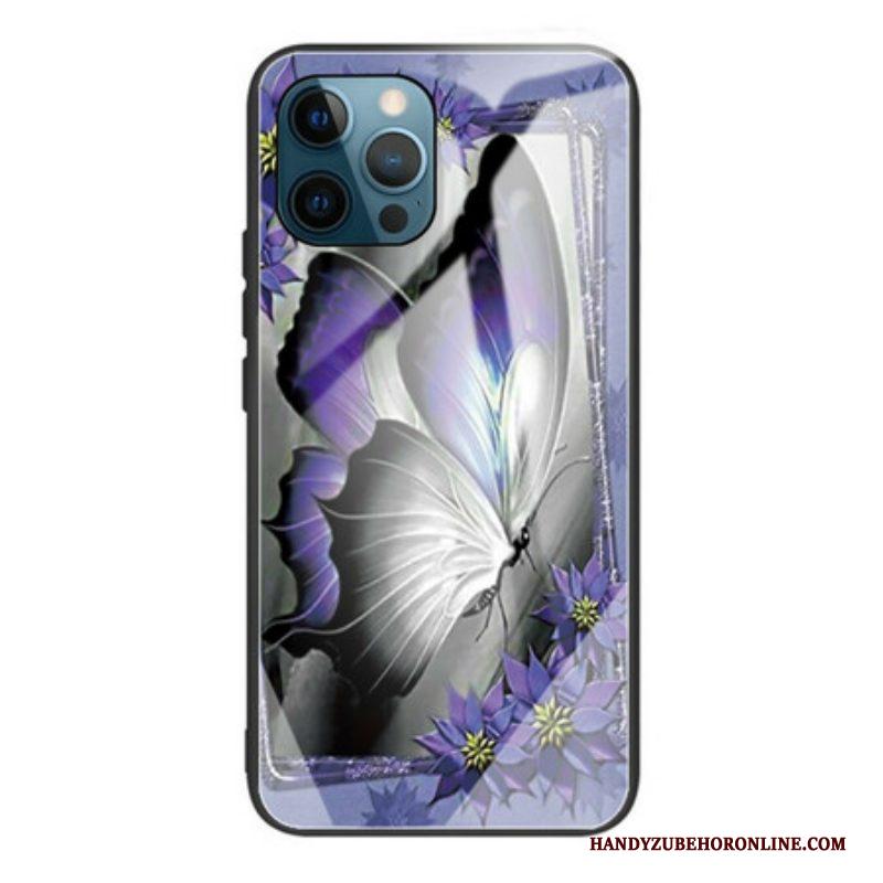 Hoesje voor iPhone 13 Pro Paars Vlinder Gehard Glas