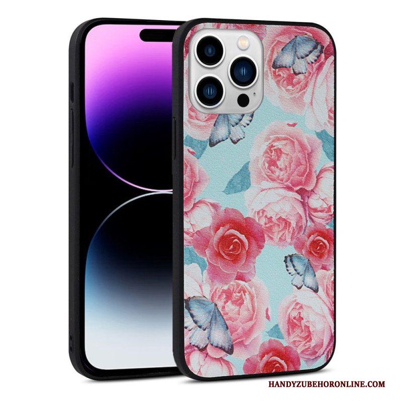 Hoesje voor iPhone 14 Pro Kunstleer Bloemen