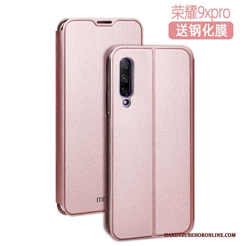 Honor 9x Pro Leren Etui Mesh Bescherming Rose Goud Trend Hoesje Telefoon Clamshell