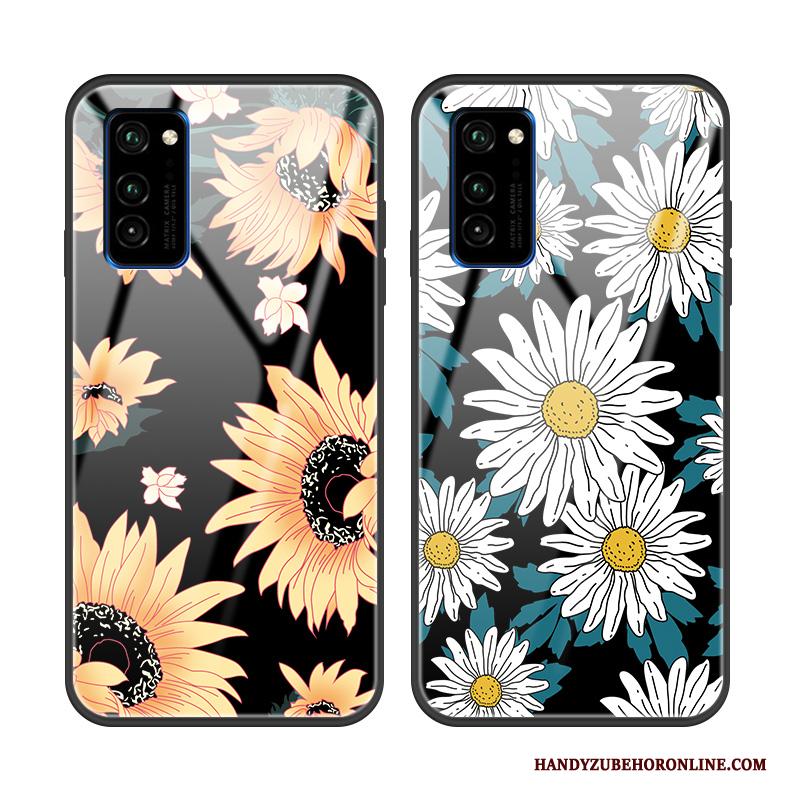 Honor View30 Hoesje Mode Siliconen Zwart Glas Bescherming Bloemen High End