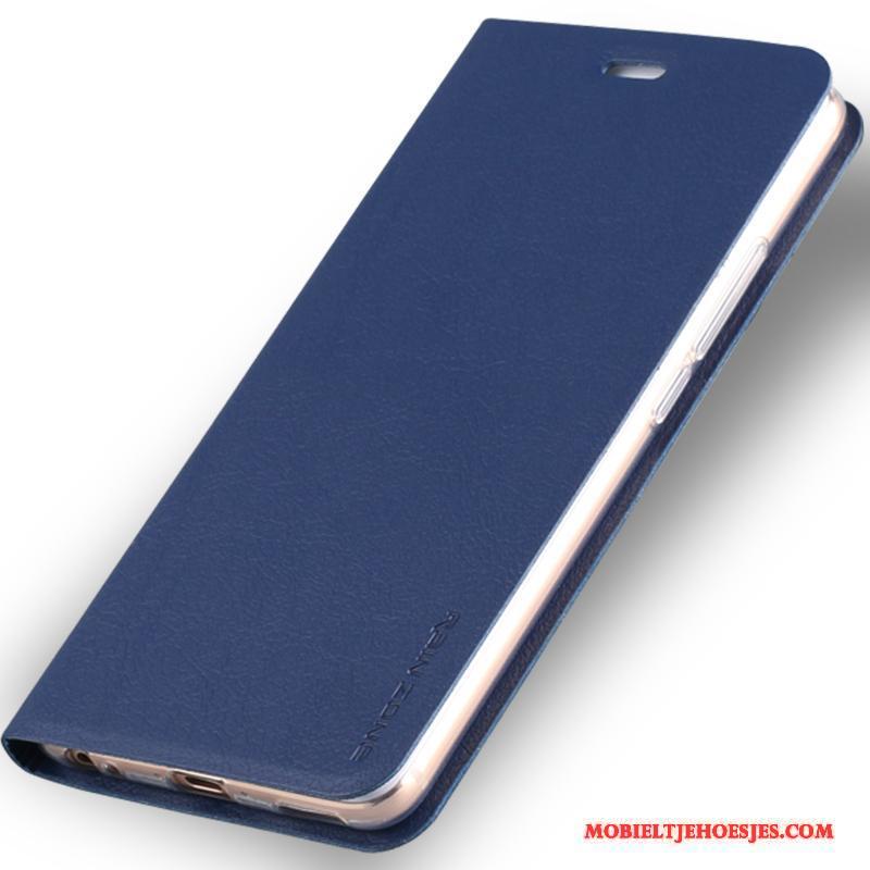 Htc One M7 Leren Etui Hoes Hoesje Telefoon Mobiele Telefoon Blauw Folio